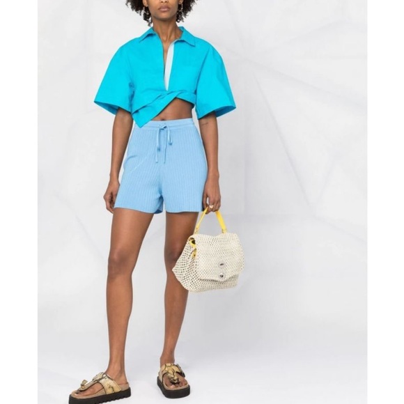 Nanushka Pants - Nanushka Malena Knit Long Shorts in Blue Sz L #0477